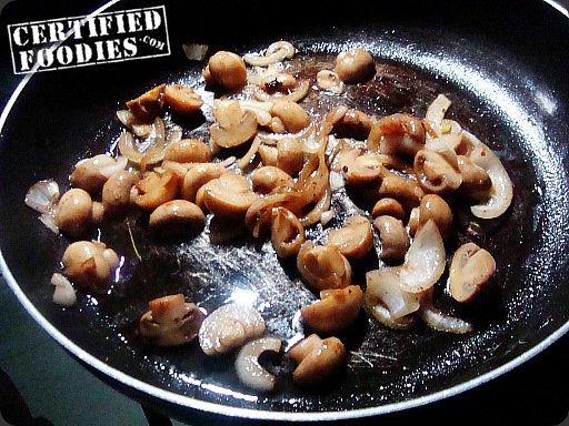 Mushrooms and onions on the pan - Steak Diane - CertifiedFoodies.com