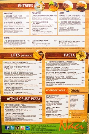 NACI Comfort Food menu - page 1