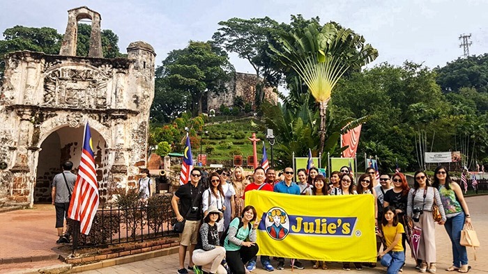 Filipino bloggers with Julie's Biscuits team at the Dutch Square in Melaka, Malaysia