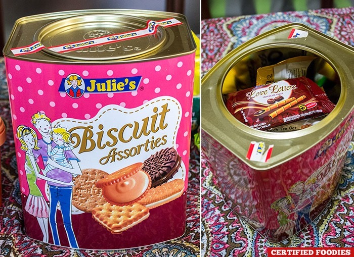 Julie's Biscuits canister with individually packed goodies!